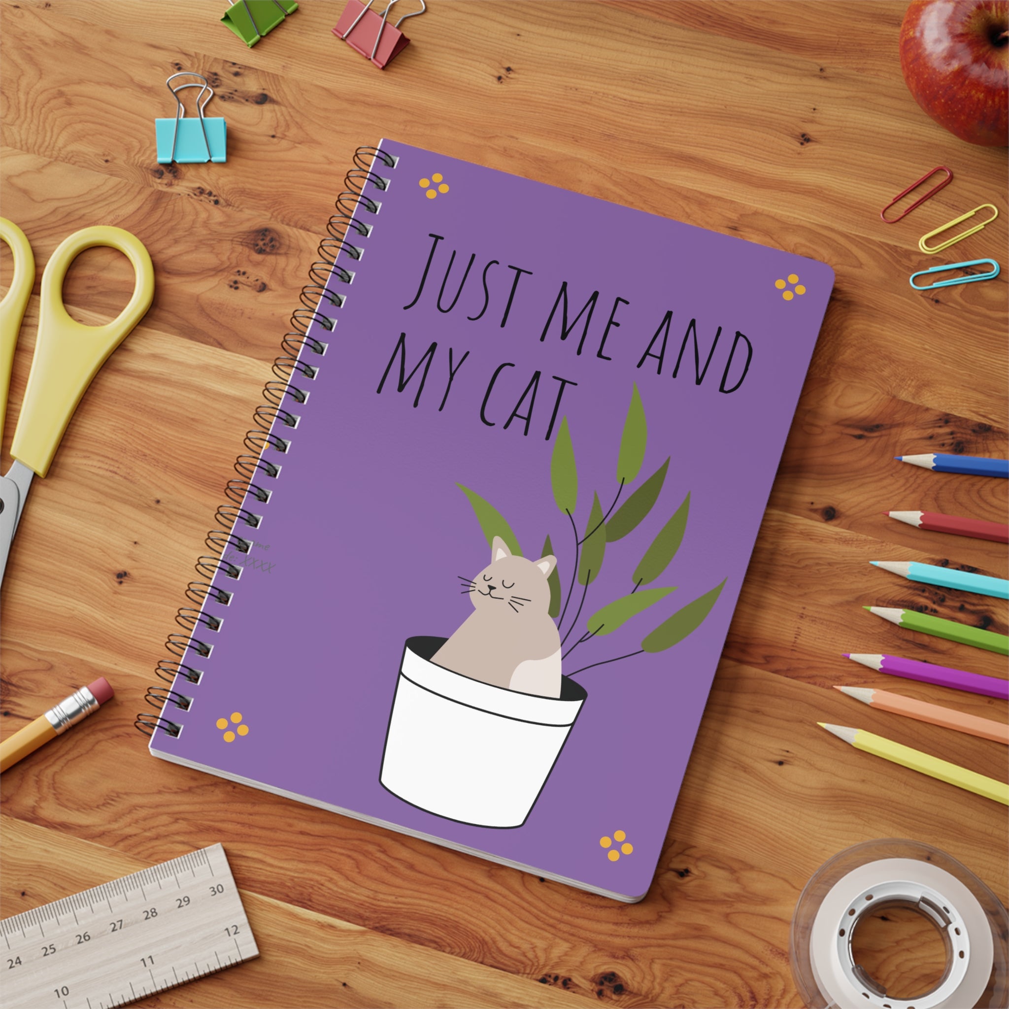 Just Me and My Cat A5 Spiral Notebook — Cute Cat Plant Journal