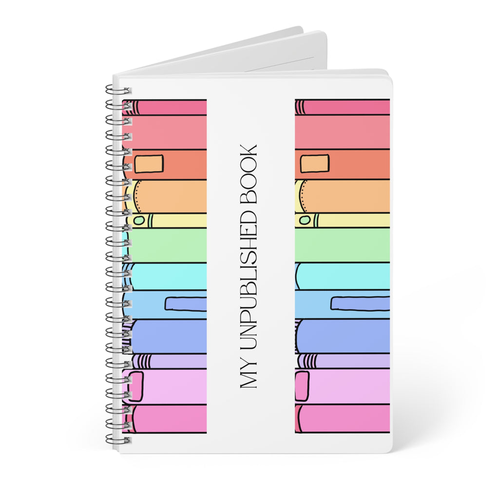 A5 Wirobound Notebook — "My Unpublished Book" Rainbow Bookshelf Journal