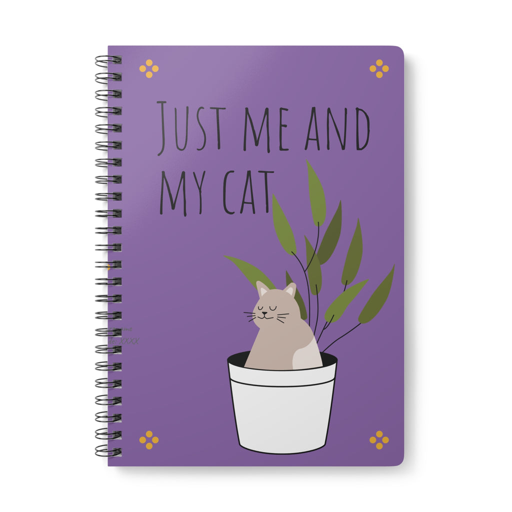 Just Me and My Cat A5 Spiral Notebook — Cute Cat Plant Journal
