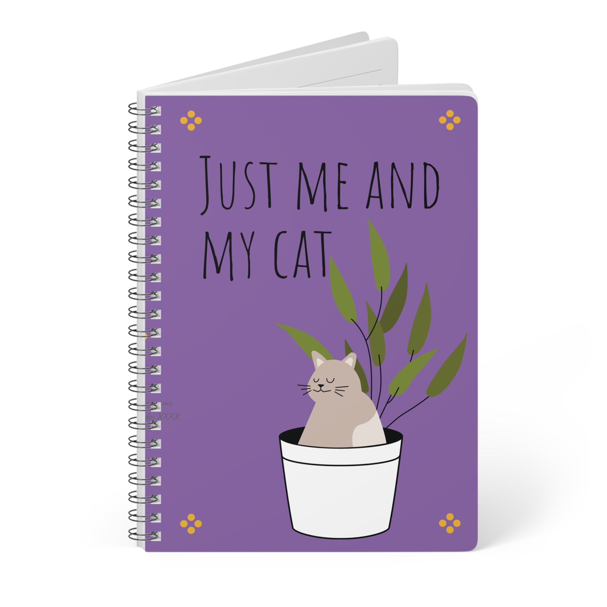 Just Me and My Cat A5 Spiral Notebook — Cute Cat Plant Journal
