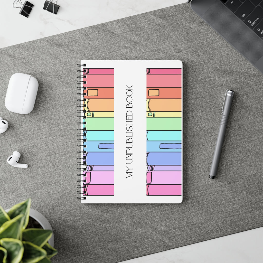A5 Wirobound Notebook — "My Unpublished Book" Rainbow Bookshelf Journal