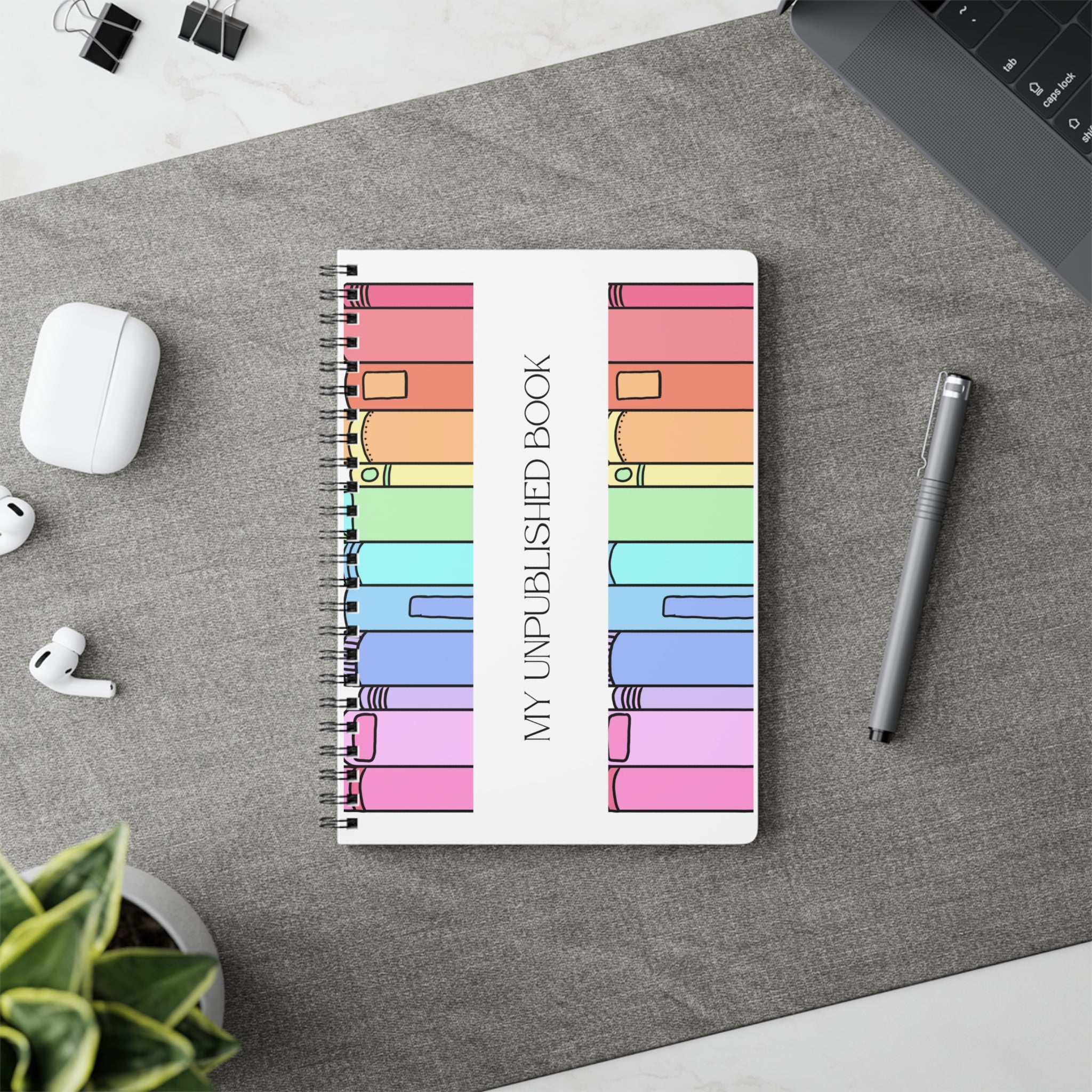 A5 Wirobound Notebook — "My Unpublished Book" Rainbow Bookshelf Journal