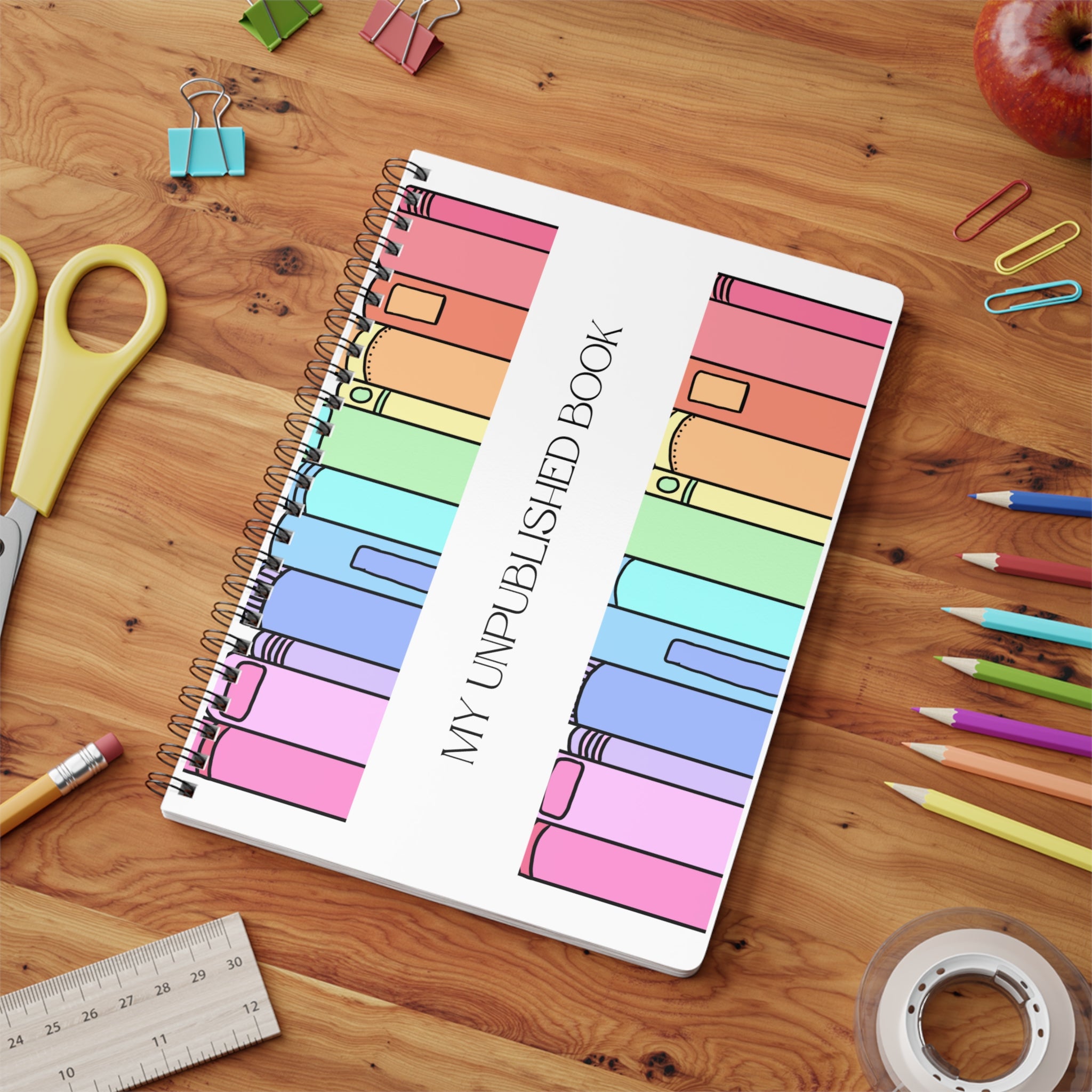 A5 Wirobound Notebook — "My Unpublished Book" Rainbow Bookshelf Journal