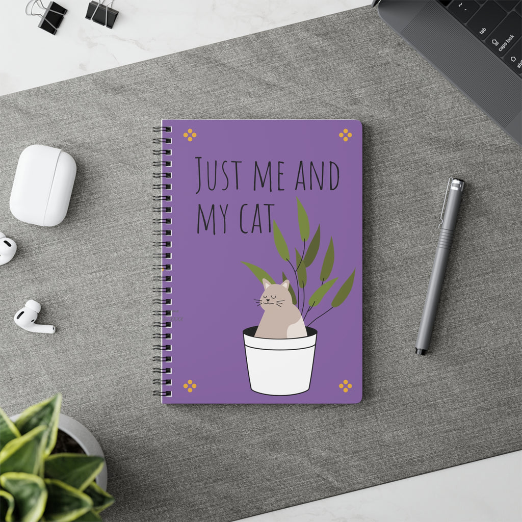 Just Me and My Cat A5 Spiral Notebook — Cute Cat Plant Journal